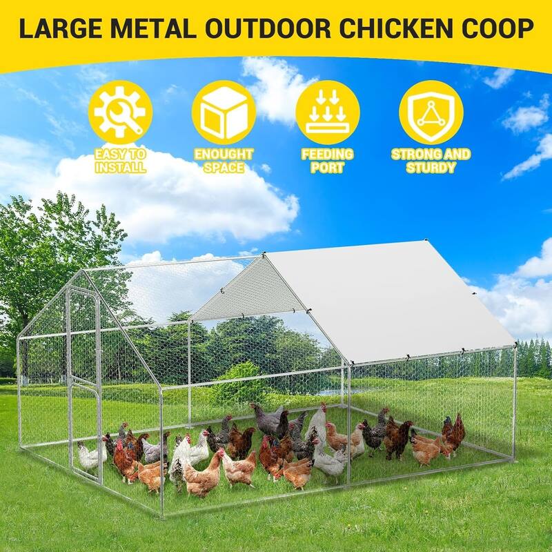Metal Chicken Coop with Cover Large Walk-in Chicken Runs without ribs
