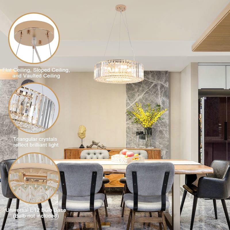 6-Light Metal Hanging Pendant Design Linear Crystal Chandelier Lighting for Dining Room Kitchen Island