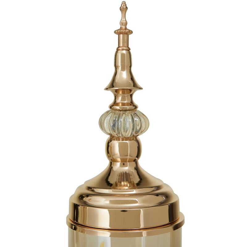 Metal Decorative Jars with Finial Lids - Set of 2 Gold - CosmoLiving by Cosmopolitan - 5"W x 5"L x 22"H