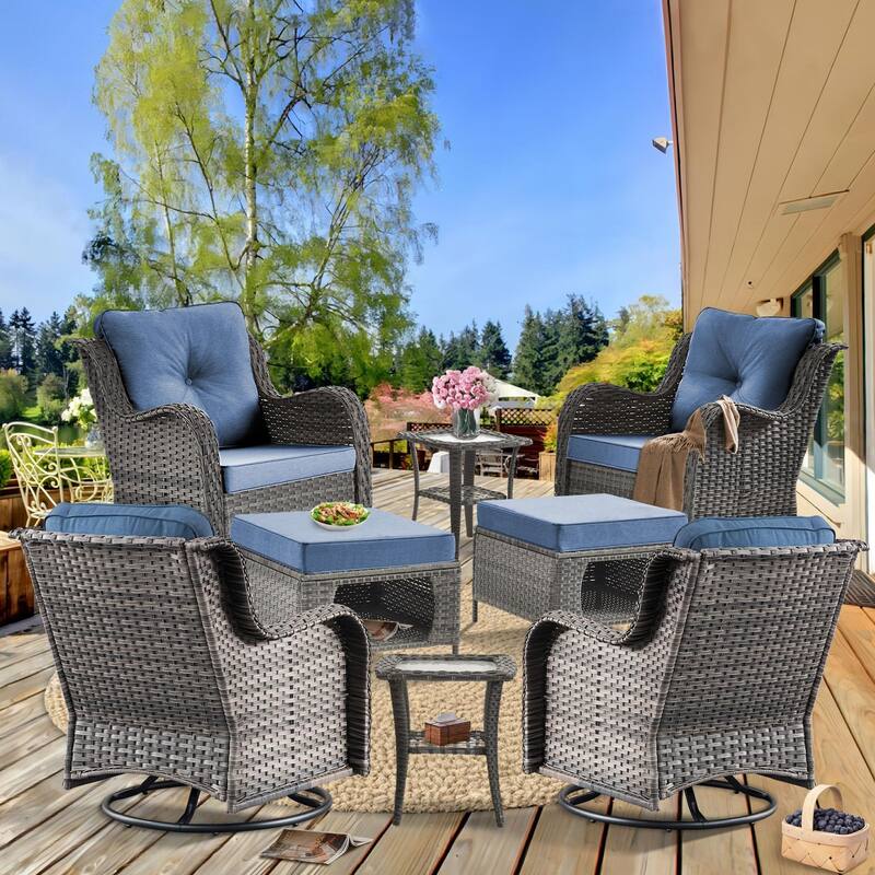 8 Pieces Patio Furniture Sets with Swivel Chairs and Storage Ottoman