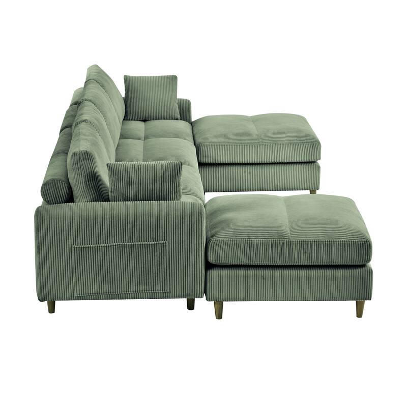 6-Seat Modern Corduroy Modular Sectional Sofa U-Shaped Convertible L-Shaped Design with Ottoman and Pillows