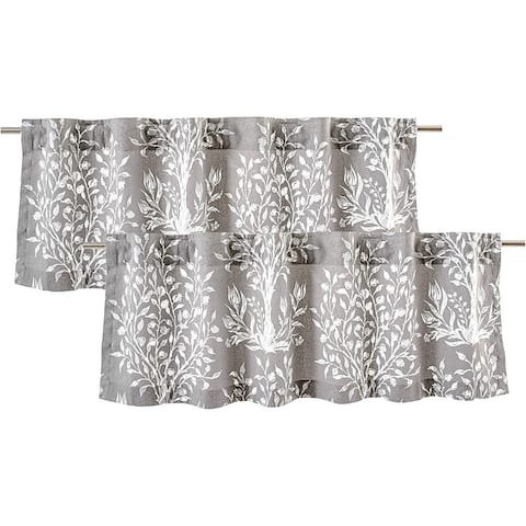 DriftAway Anna Cotton Botanical Pattern Thermal Insulated Back Tab Window Curtain Valance 2 Pack