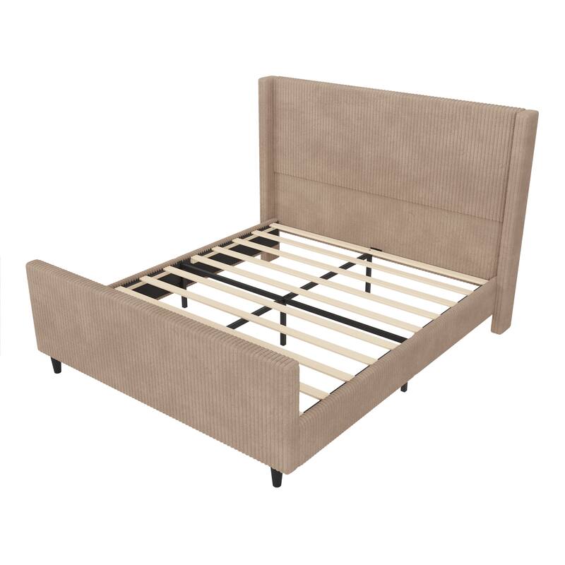 Corduroy Upholstered Bed with High Headboard by Harper&Bright Designs
