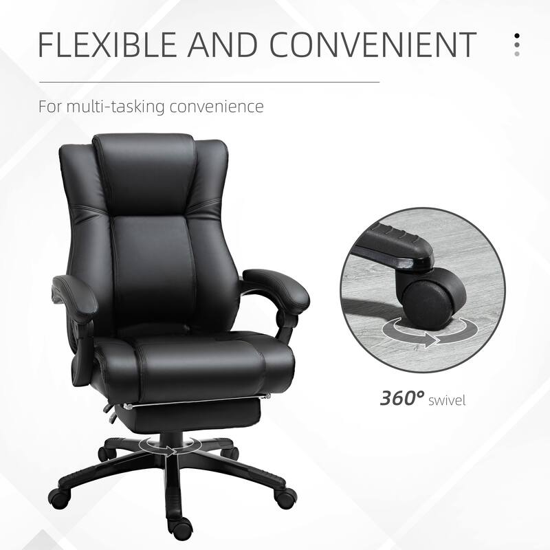 Executive High-Back Office Chair with PU Leather, Adjustable Height, and Retractable Footrest for Home or Workspace