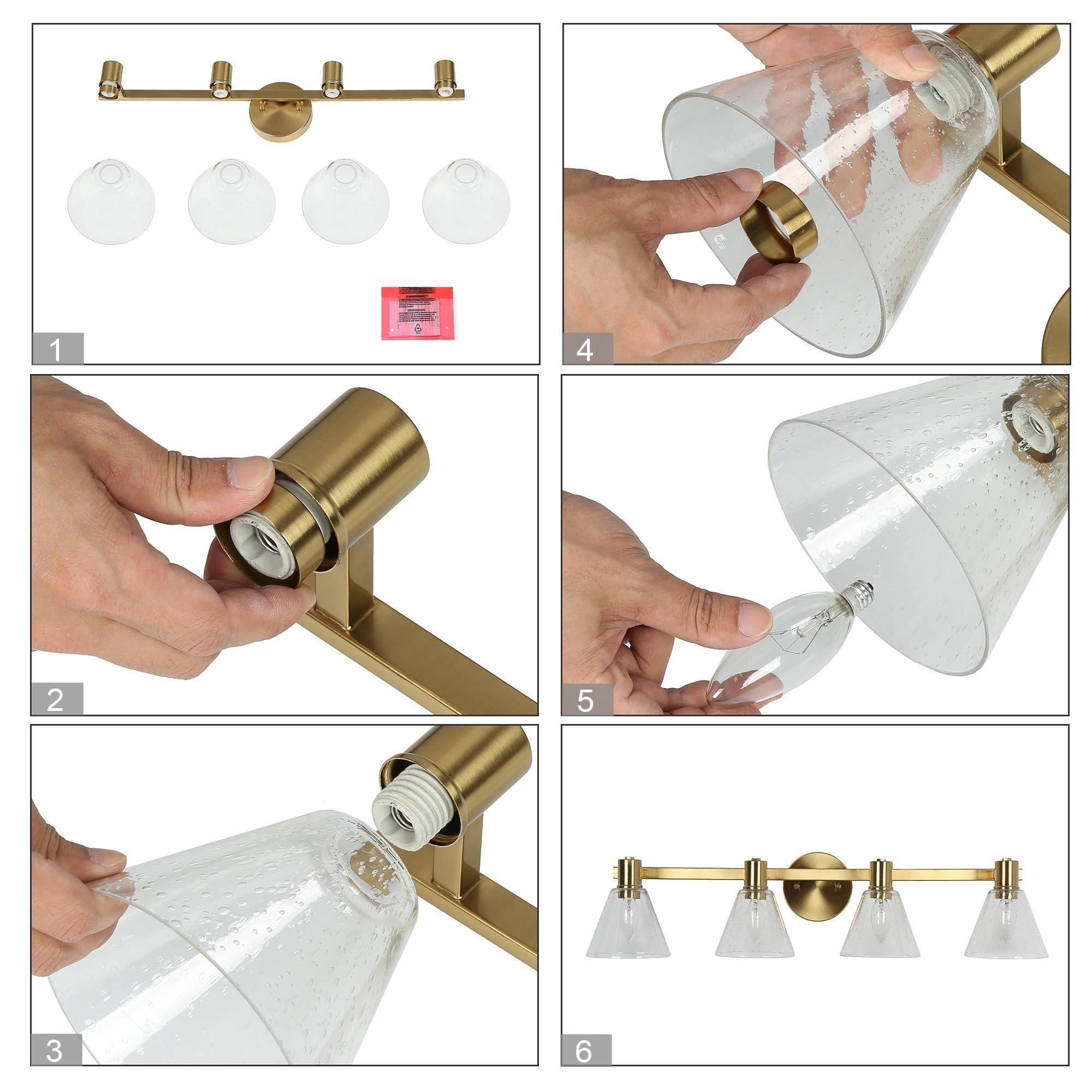 商品画像：Veniya 4-light Modern Glam Gold Bathroom Vanity Light with 5
