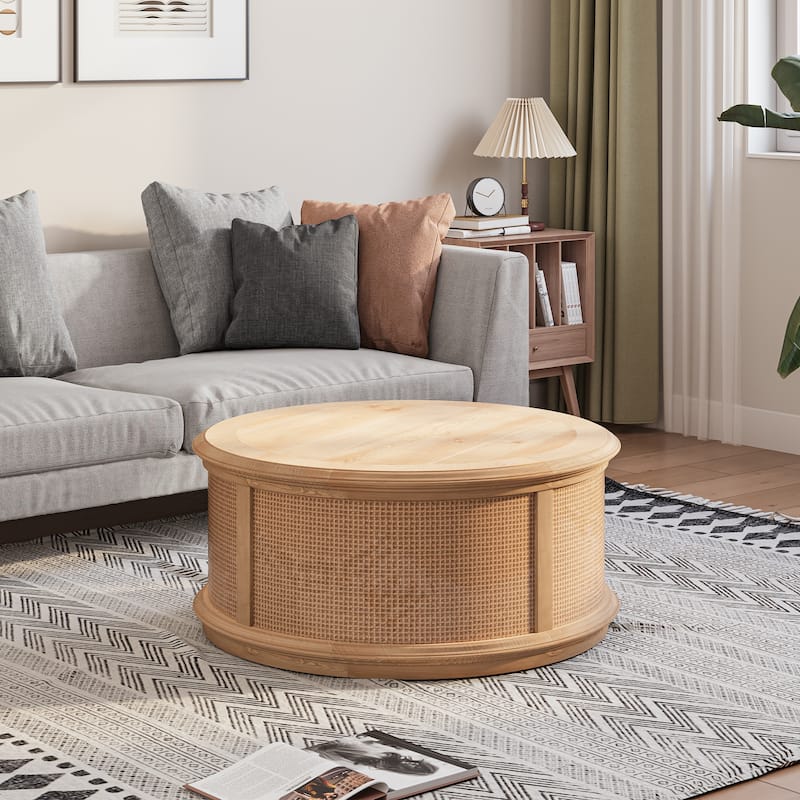 36"Round Rattan Drum Lift Top Coffee Table - 36"Lx36"Wx18"H - Wood