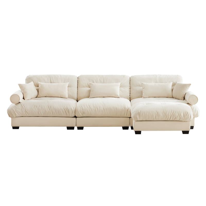 Modern Sectional Couch Comfortable Upholstered Sofa Set with Lumbar Pillow and Throw Pillow for Living Room