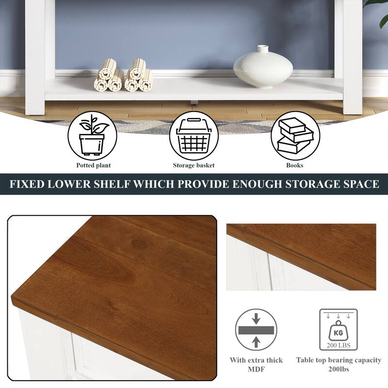 Pine Wood Console Table with 4 Drawers and Bottom Shelf for Entryway Hallway