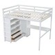 preview thumbnail 7 of 28, Full Size Loft Bed with Built-in Wardrobe and Storage Shelves, Solid Wood Loft Bedframe with Bulit-in Desk and 2 Storage Drawers