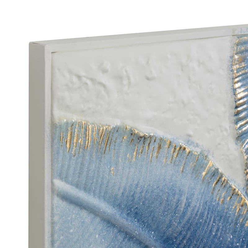 Metal Palm Tree Leaf Wall Decor with Gold Foil Accents and White Speckled Details - Blue - Roche River Decor