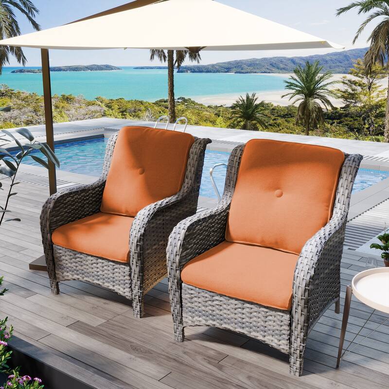 Cozywor 2-Piece Outdoor Patio Ratten Wicker Lounge Chair WIth Cushion