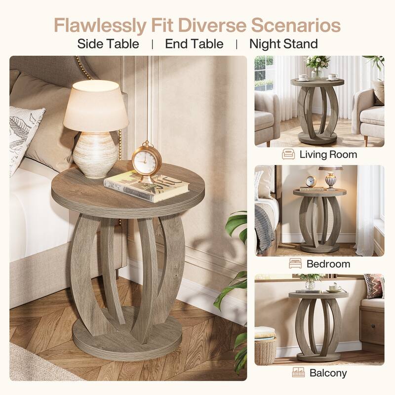 Round Nightstand with Storage Large Bedside Table for Bedroom