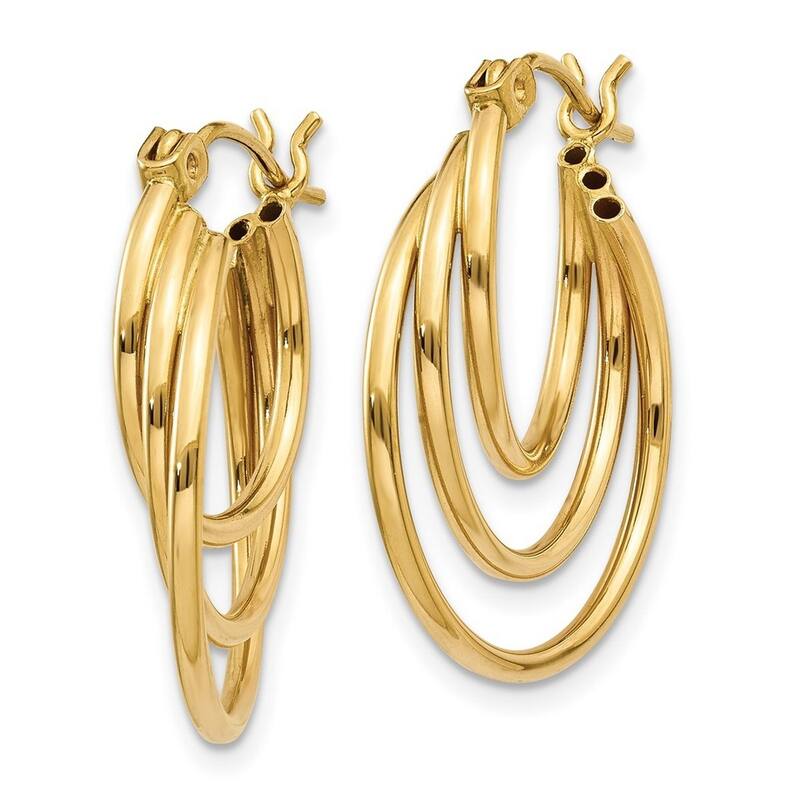 Curata 14k Yellow Gold Polished Triple Hoop Earrings 17x4mm