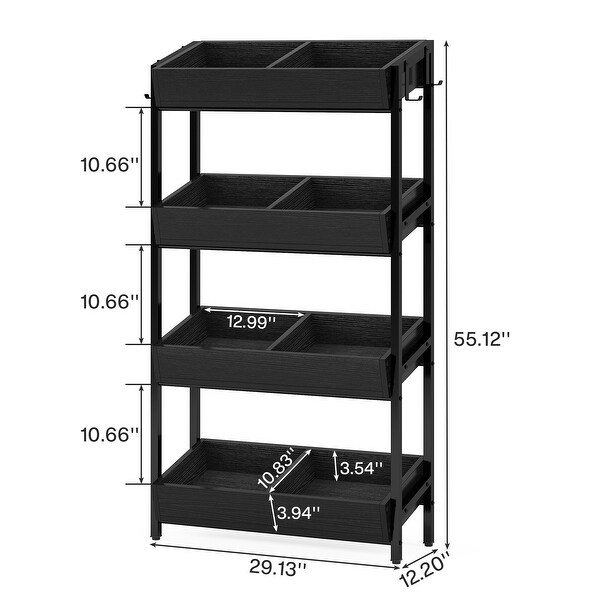 4-Tier Basket Stand, 8 Open Storage Boxes, 4 Hooks, Brown/Black