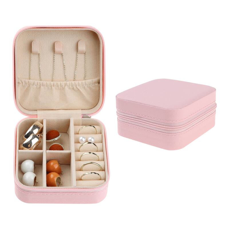 Travel Jewelry Box, Mini Portable PU Leather Jewelry Organizer Case Storage Display Holder for Women and Girls Gifts - 10x10x5cm