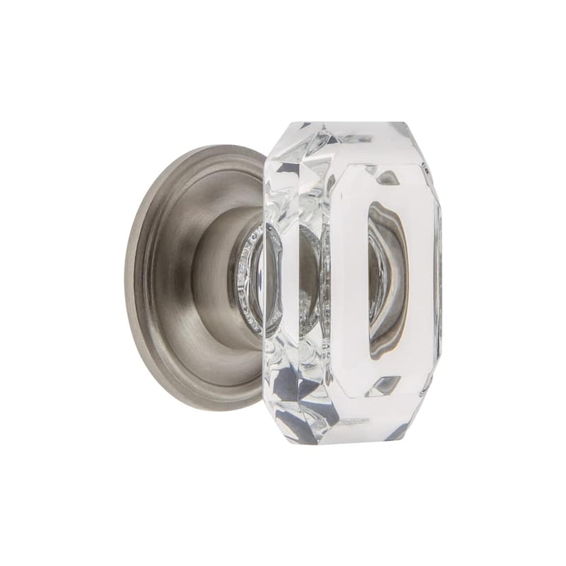 Grandeur BAGU-KNOB-GEO-LG Baguette 1-3/4” Emerald Cut Crystal Cabinet - Satin Nickel