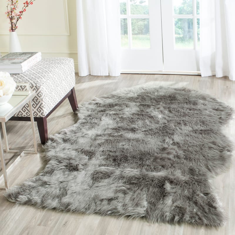SAFAVIEH Faux Sheep Radena Christen Shag Solid Rug - 4' x 6' - Dark Grey