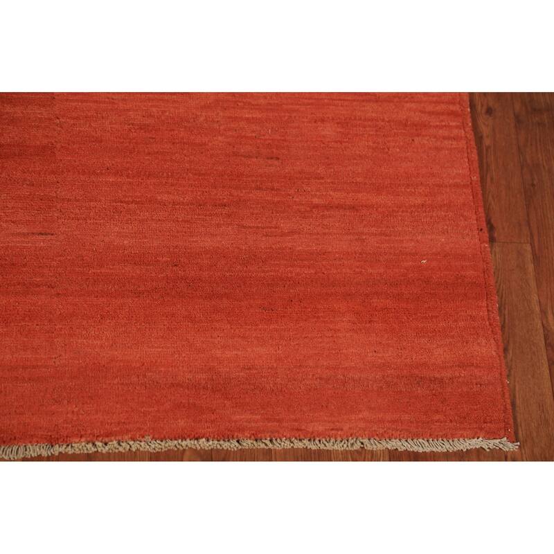 Striped Orange Gabbeh Modern Area Rug Hand-Knotted Wool Carpet - 6'6" x 9'10"