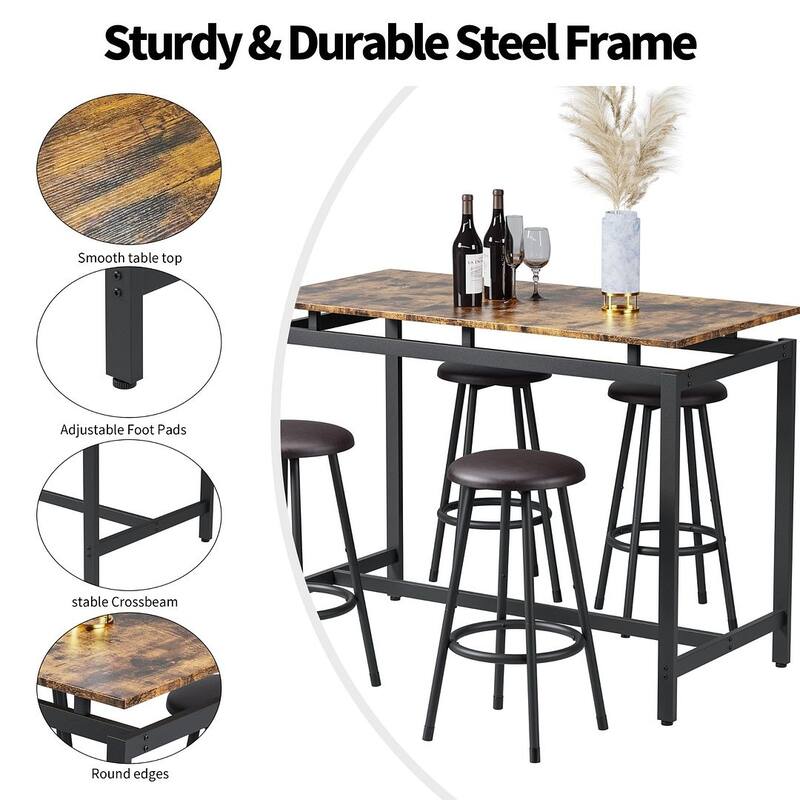 5 PCS Kitchen Counter Height Pub Table Set with 4 Stools