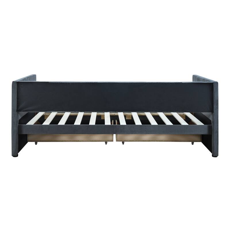 Corduroy Daybed Twin Size with Two Drawers and Wood Slat