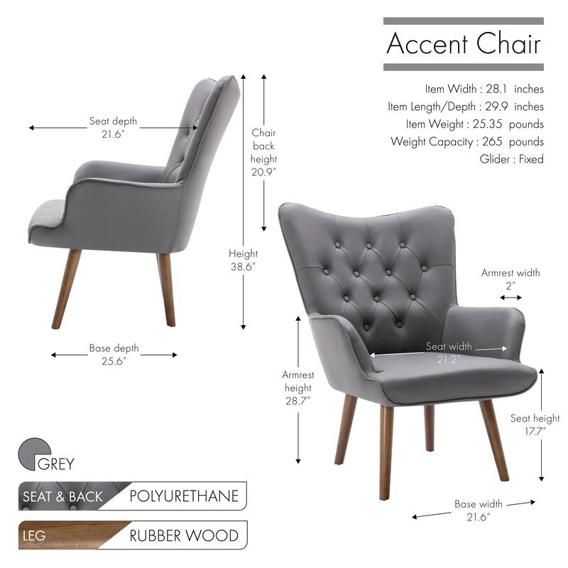 Porthos Home Hardan PU Leather Upholstered Accent Chair with Rubberwood Legs