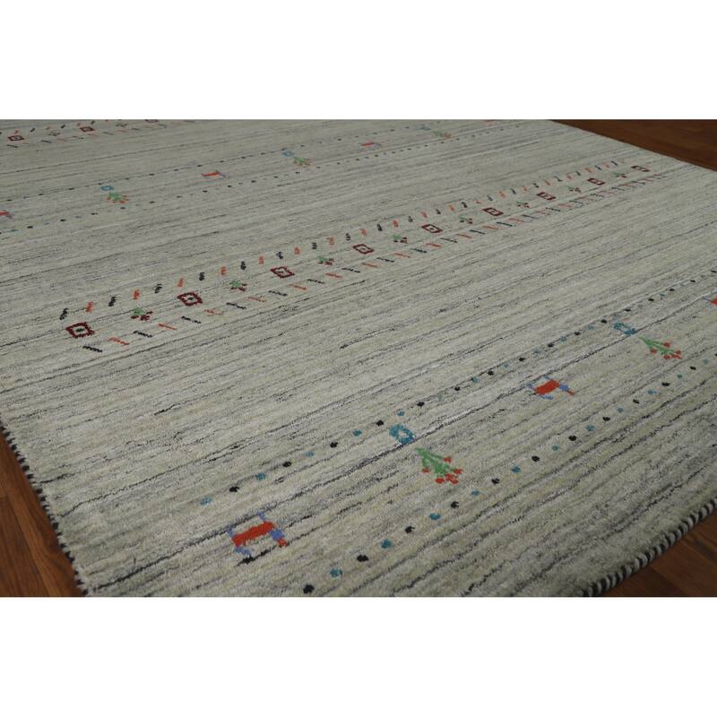 Gabbeh Indian Area Rug Handmade Striped Green Wool Carpet - 5'6" x 8'0" - 5'6" x 8'0" - Green