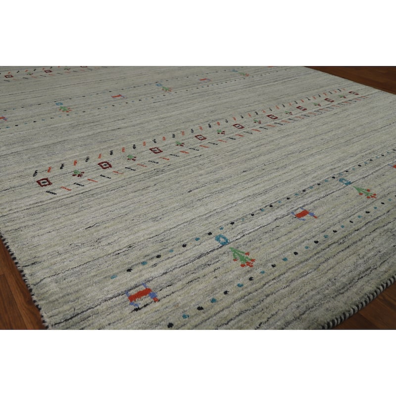 Hand Knotted Oriental 100% Wool Carpet Tribal Animal Pictorial Greys & Charcoal Gabbeh Area Rug - 8' 0'' X 5' 5''
