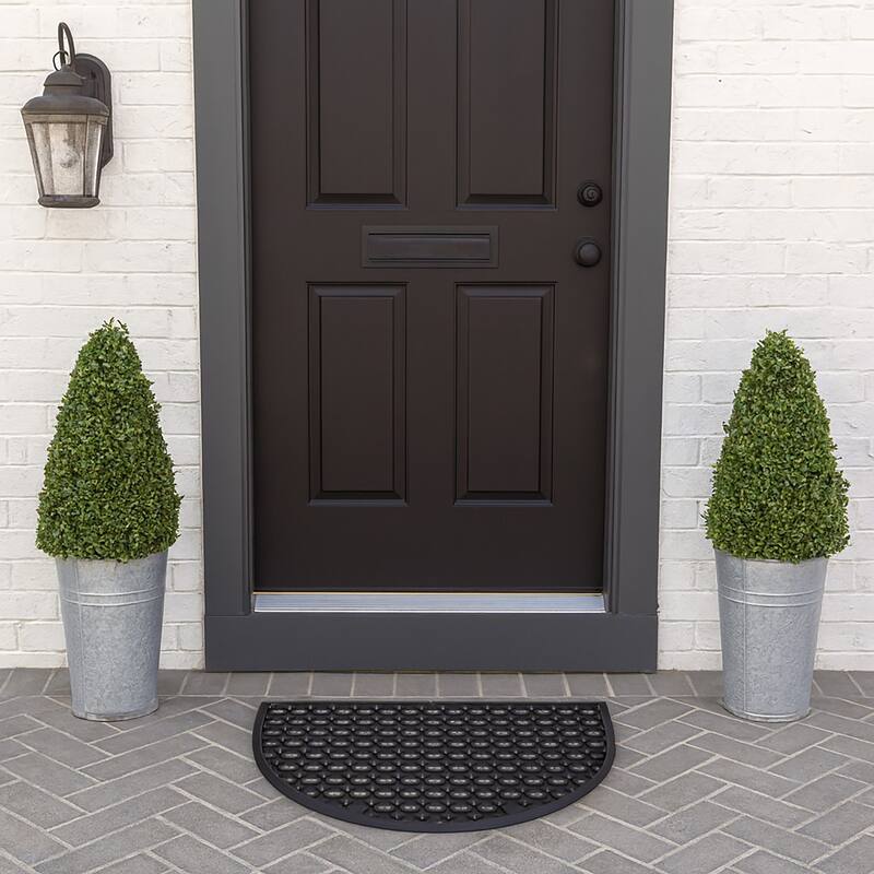 Half Moon Rubber Door Mat 23.5 x 15.75 Inches - 23.5 L x 15.75 W x 0.6 H - Black
