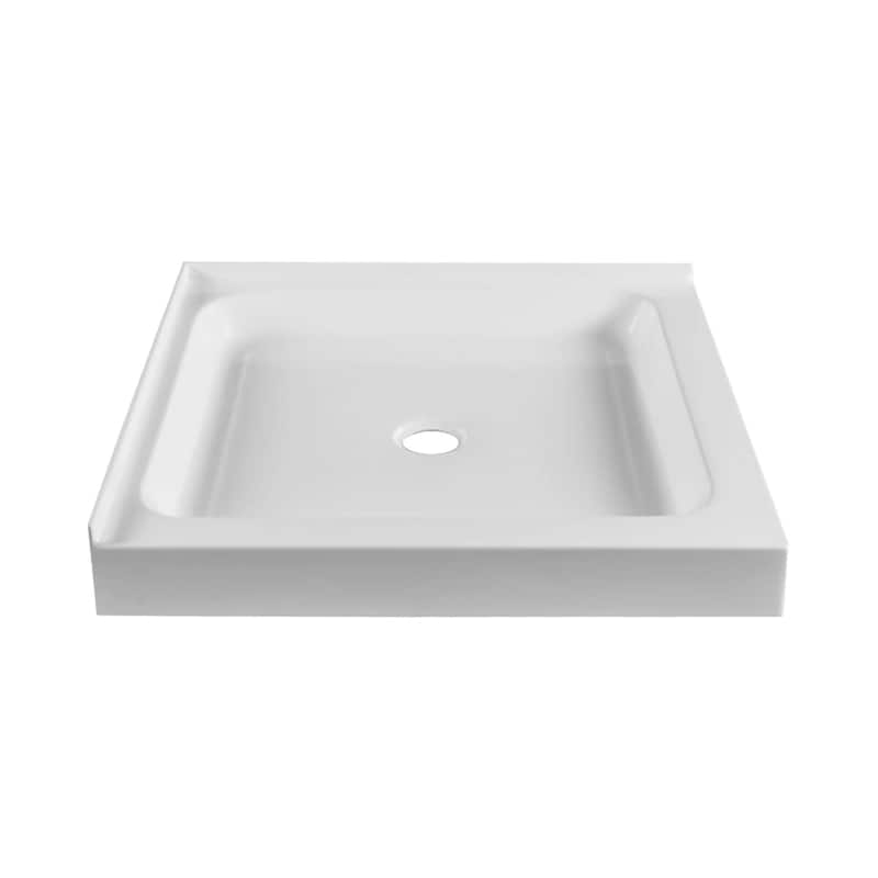 Fine Fixtures Double Threshold Acrylic Shower Base - Non-Slip Textured Surface Shower Floor Pan in White