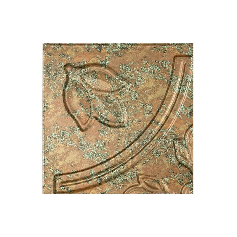 FASÄDE Traditional Style 5 Decorative Vinyl 2ft x 4ft Glue Up Ceiling Panel in Copper Fantasy (5 Pack) - 12in x 12in Sample - Copper Fantasy