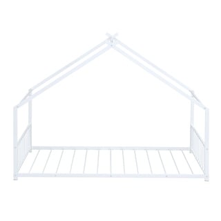 Metal House Bed with Roof & Guardrails - Fun for Kids