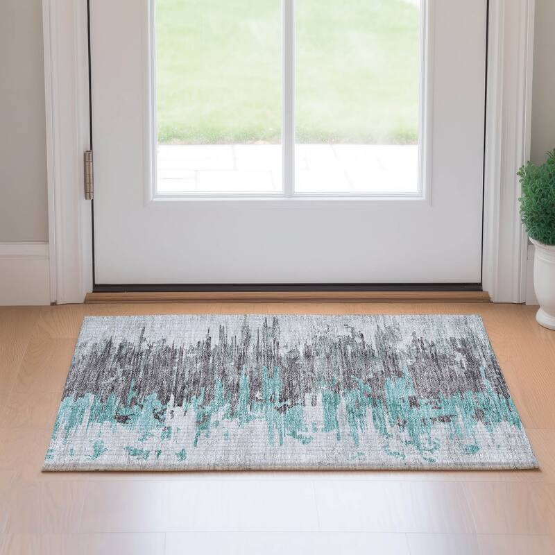 Premium Washable Super Soft Abstract Prints Mayfield Rug - Teal - 1' 8" x 2' 6"