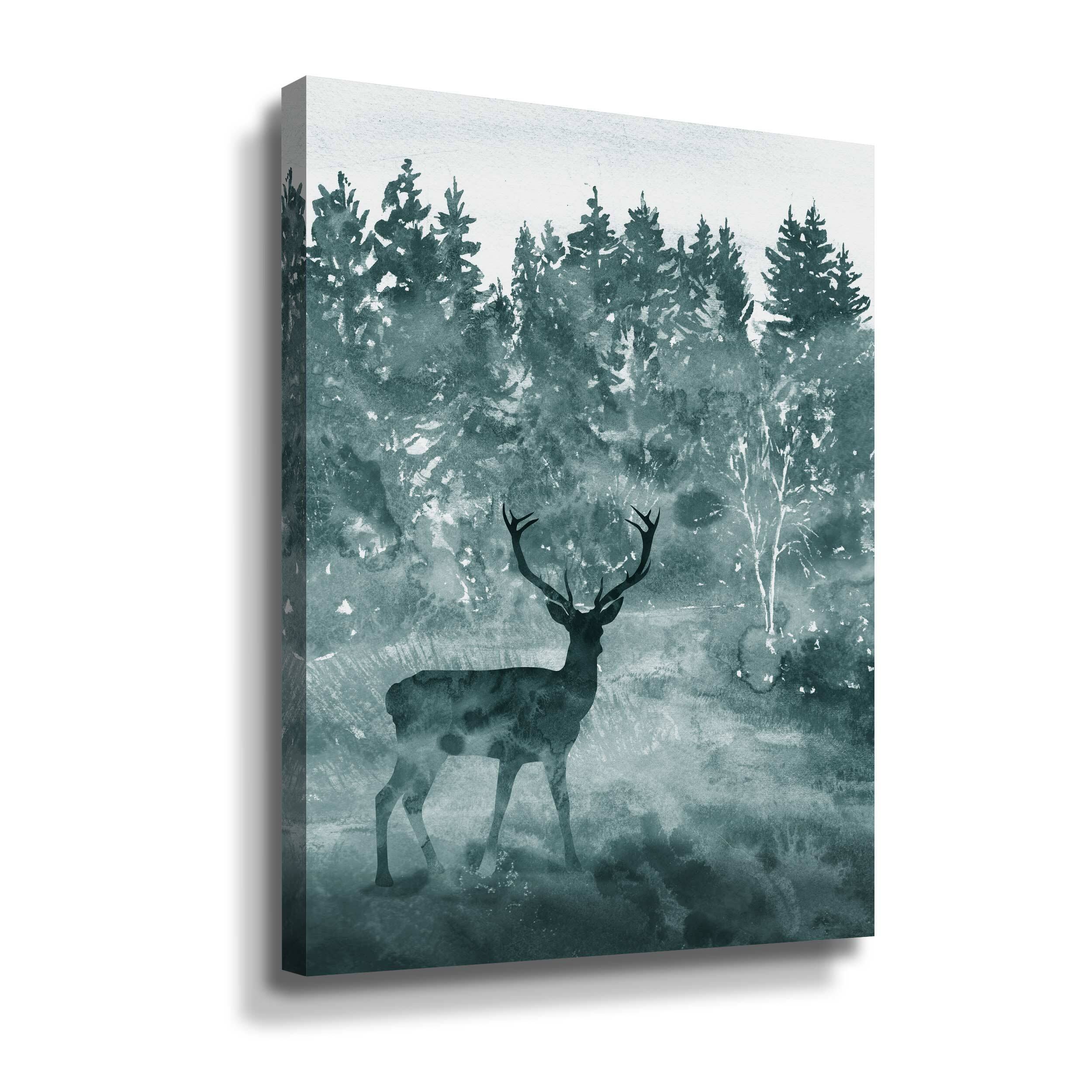 Gray Watercolor Forest Silhouette And Deer Buck by Irina Sztukowski ...