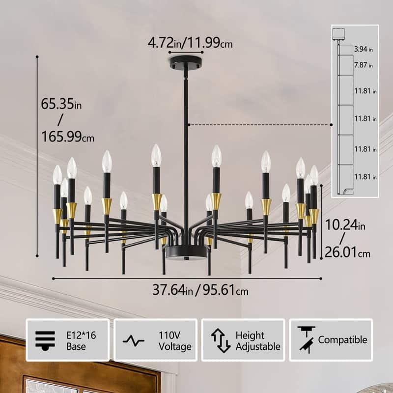 Modern Farmhouse Chandelier Black and Gold Round Candle Chandeliers
