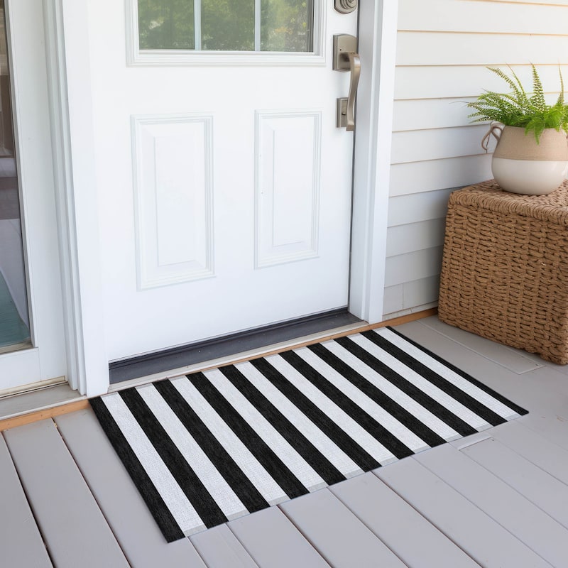 Alsix Stripe Weather Resistant Blended Style Outdoor Rug - 2' x 3'