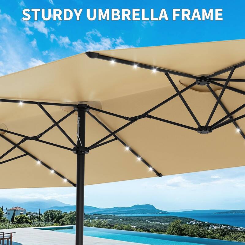 Coromose 15FT Large Patio Umbrella, with Solar Lights, for Deck Poolside Backyard