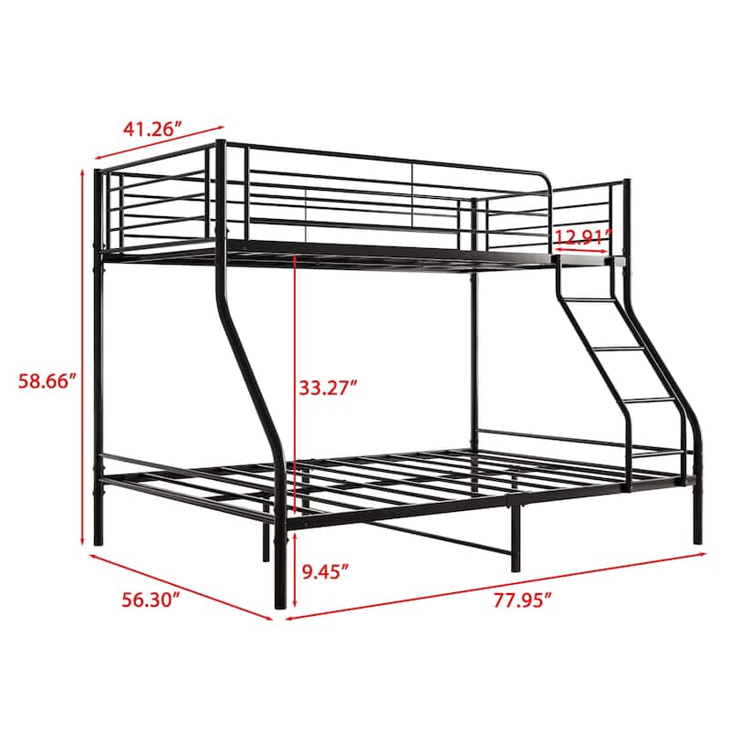 Black Twin-over-Full Metal Bunk Bed with Guardrail