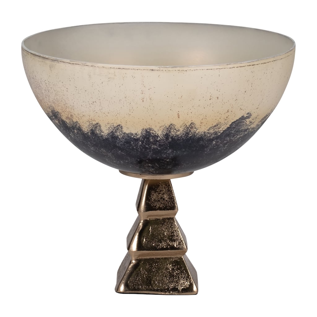Sagebrook Home Elegant 11 Inch Glass Bowl With Aluminum Stand, Two Tone White Decorative Centerpiece - 11" x 11" x 11"