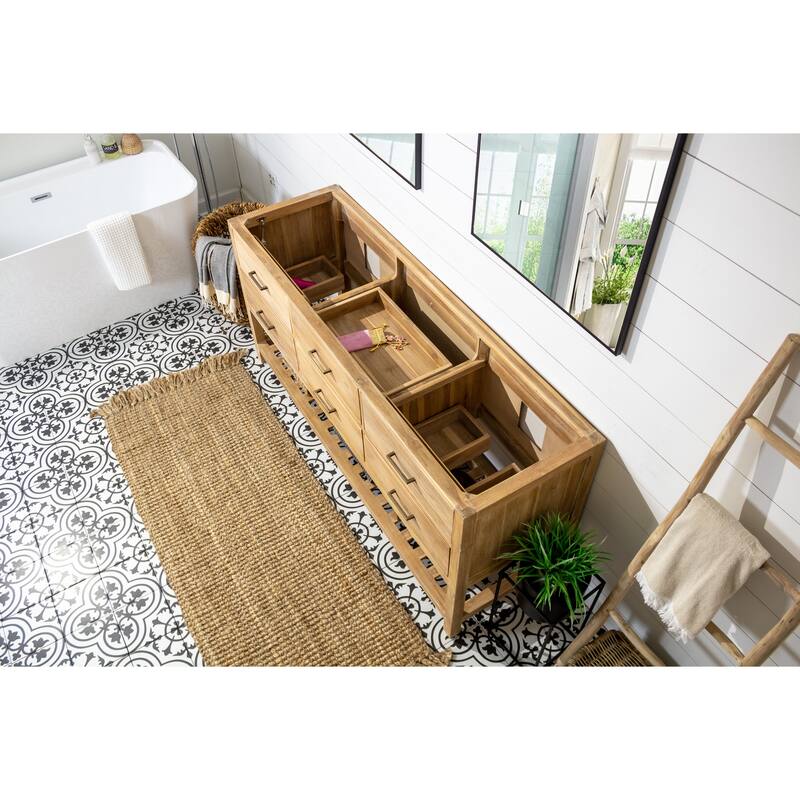 Willow Collections 72 in. W x 22 in. D Parker Solid Teak Double Sink Bathroom Vanity with Countertop