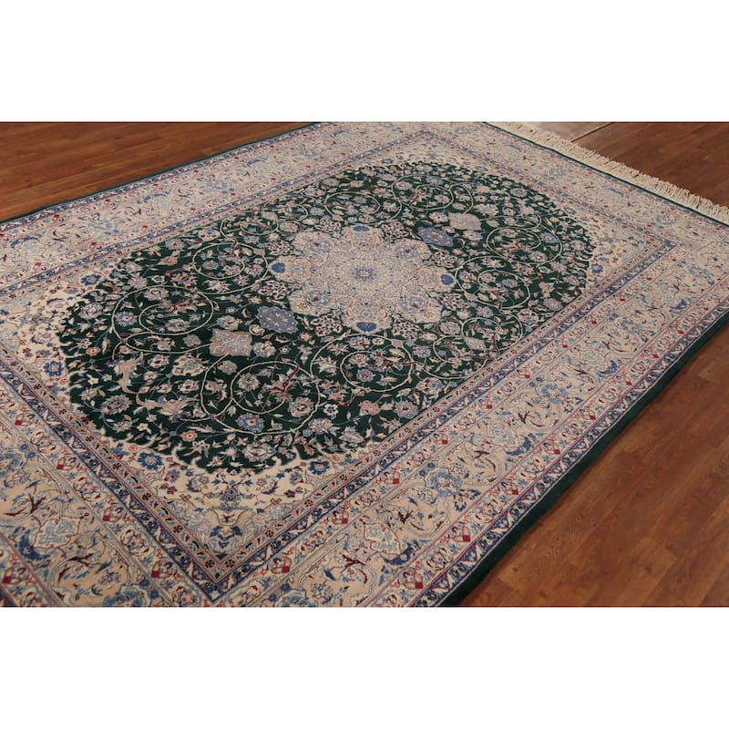 Vegetable Dye Green Nain Chinese Area Rug Handmade Wool Carpet - 6'2"x 9'0"