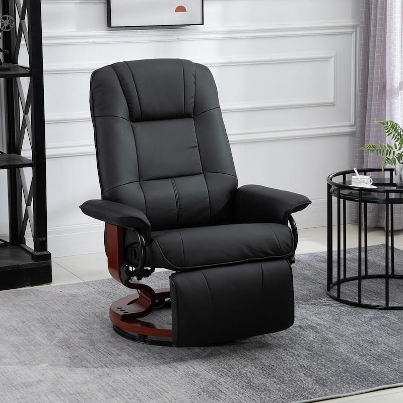 HomCom Faux Leather Adjustable Manual Swivel Base Recliner Chair with Comfortable and Relaxing Footrest - Black