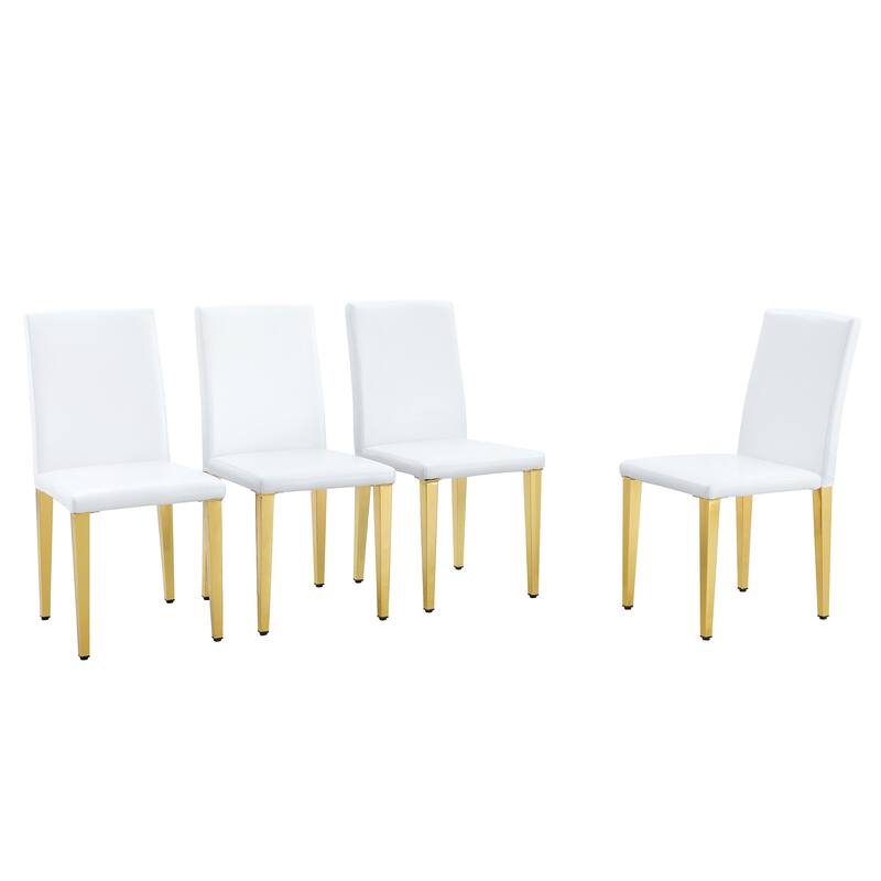 Set of 4 white PU leather backrest chairs with gold metal legs -A perfect match, suitable for minimalist and contemporar