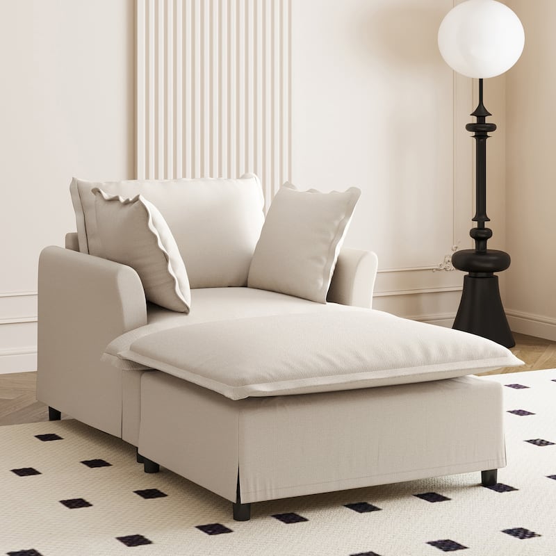 Oversized Single Sleeper Armchair,Chenille Lazy Chaise Lounge wOttoman