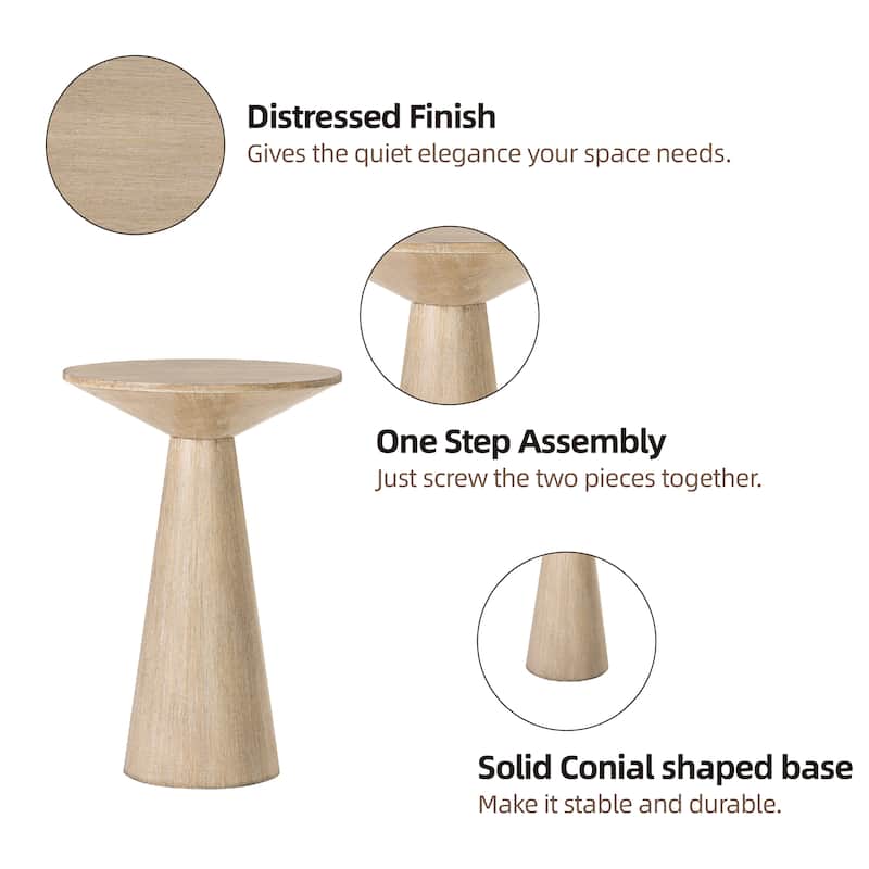 COZAYH Farmhouse Pedestal End Table, Round Martini Table Wood Plant Stand Rustic Small Drink Table for Living Room, Bedroom