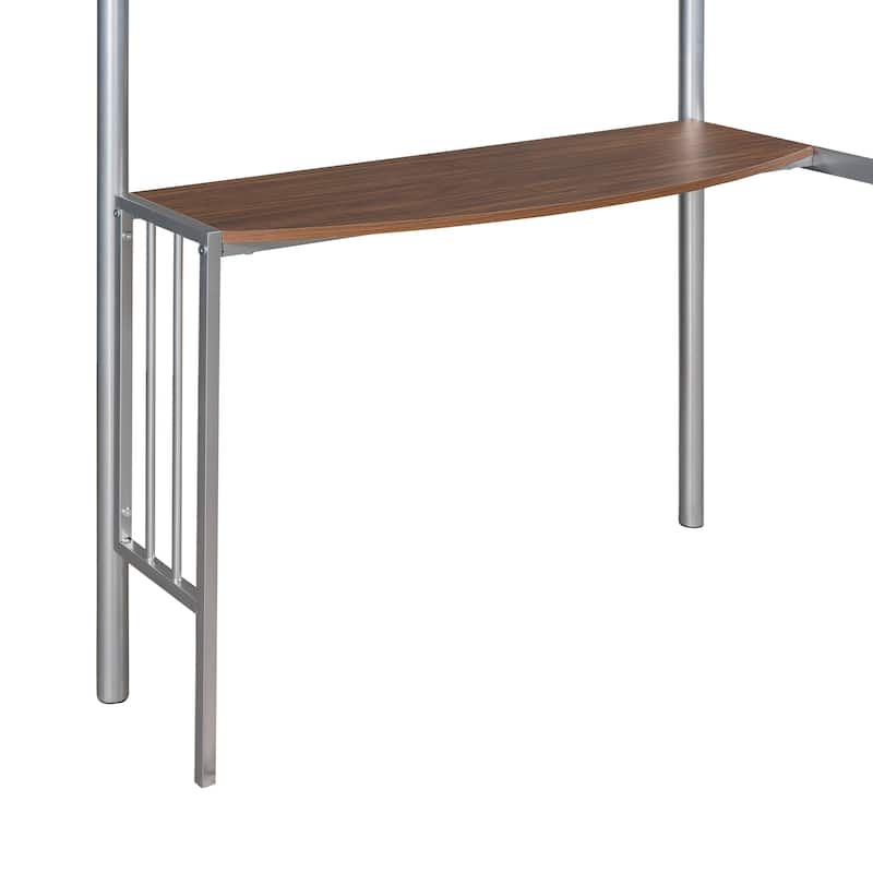 Twin Metal Loft Bed with Desk, Ladder and Guardrails, Loft Bed for Bedroom, Silver