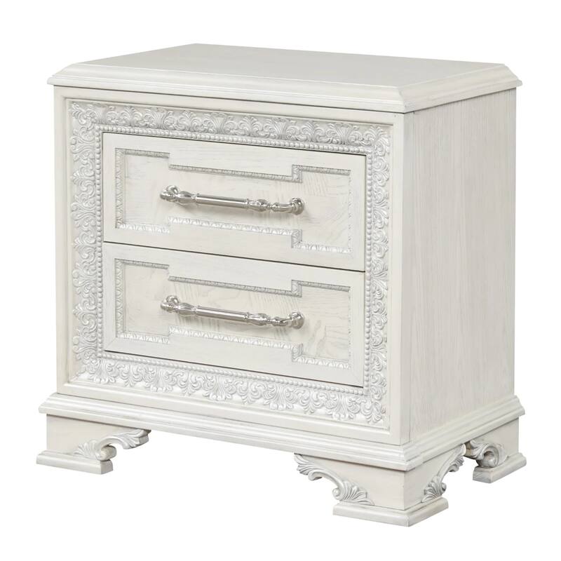 Miamy Nightstand, USB, 2 Drawers, Cream White Wood, 29 Inch