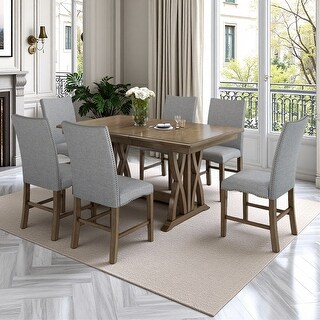 7-Piece Dining Set with Removable Leaf Table and Upholstered Chairs ...