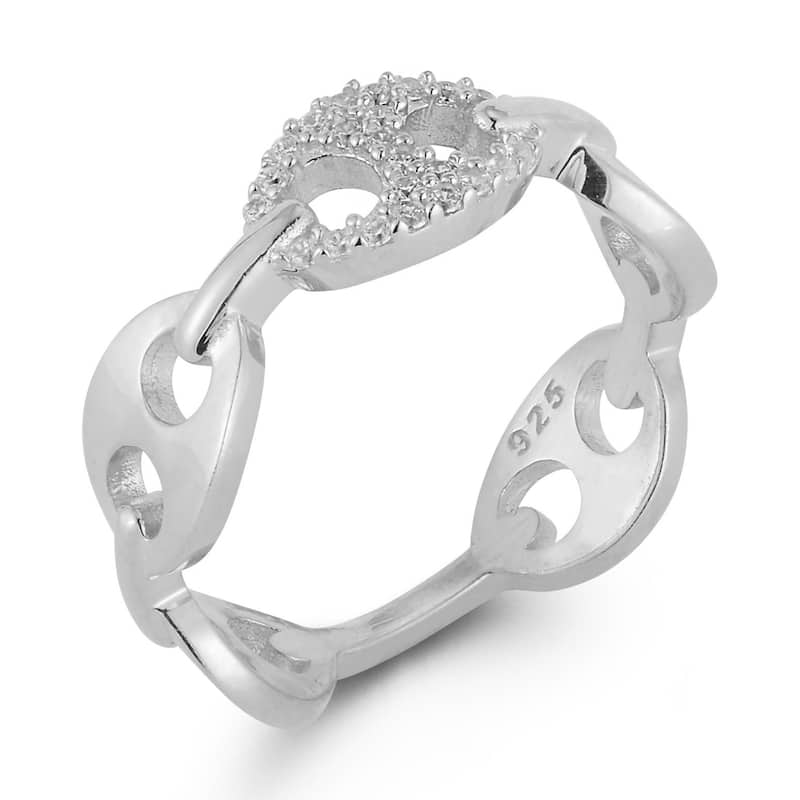 Soleil Sterling Silver Pave Mariner Band Ring