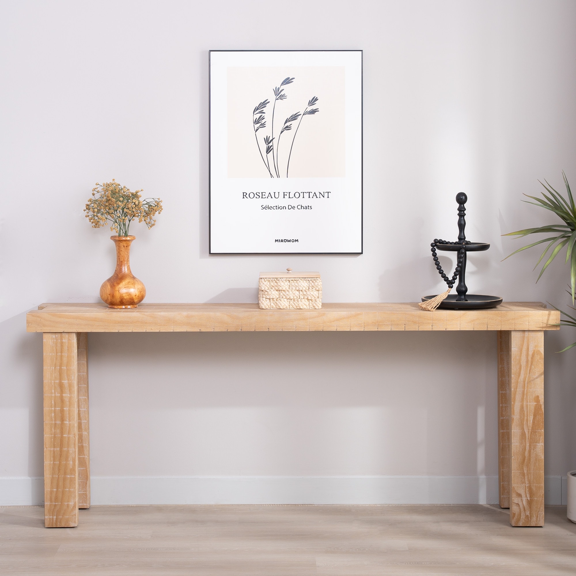 77" Rustic Natural Wood Console Table with Modern Farmhouse Design