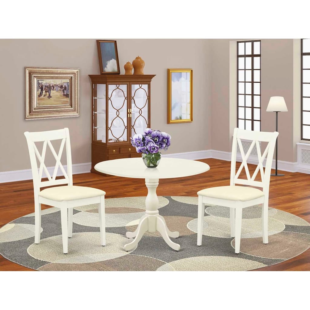 3-Piece Linen White Finish Solid Wood Top - Dining Room Set - Seats 4